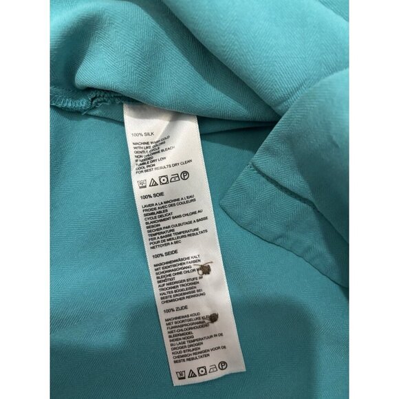 Tommy Bahama Button Up Short Sleeve Shirt Teal Blue Tropical Men Large 100% Silk - Picture 9 of 10